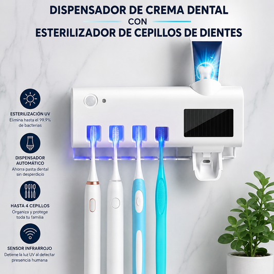 Dispensador Crema Dental y esterilizador UV de cepillo de dientes